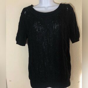 Calvin Klein Women’s Cable Knit Sweater Size M Black Pullover Scoop neck Cotton